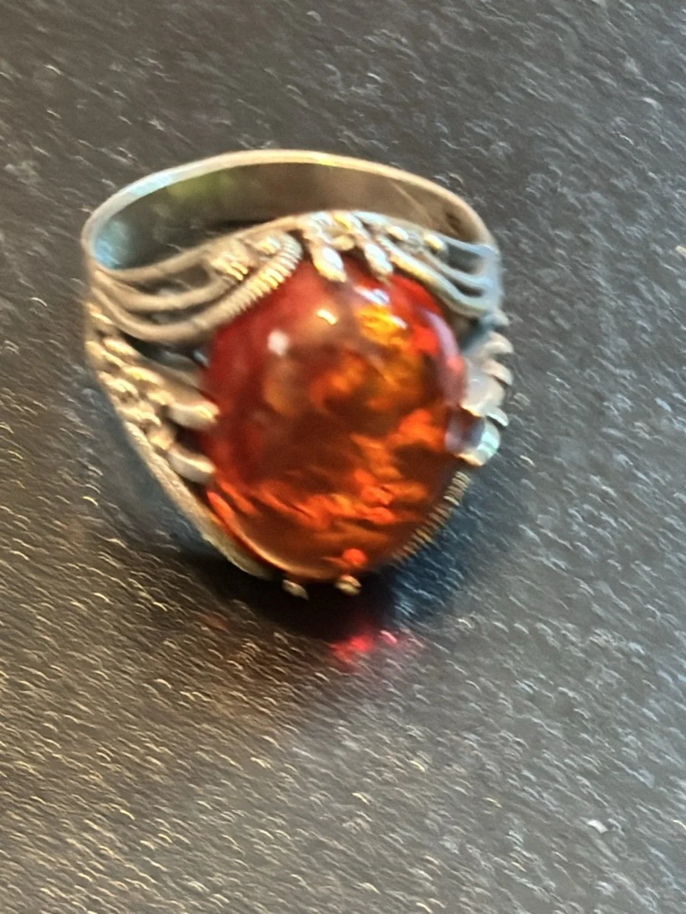 Sterling Silver Amber man’s Ring size 12- Warm Honey Orange